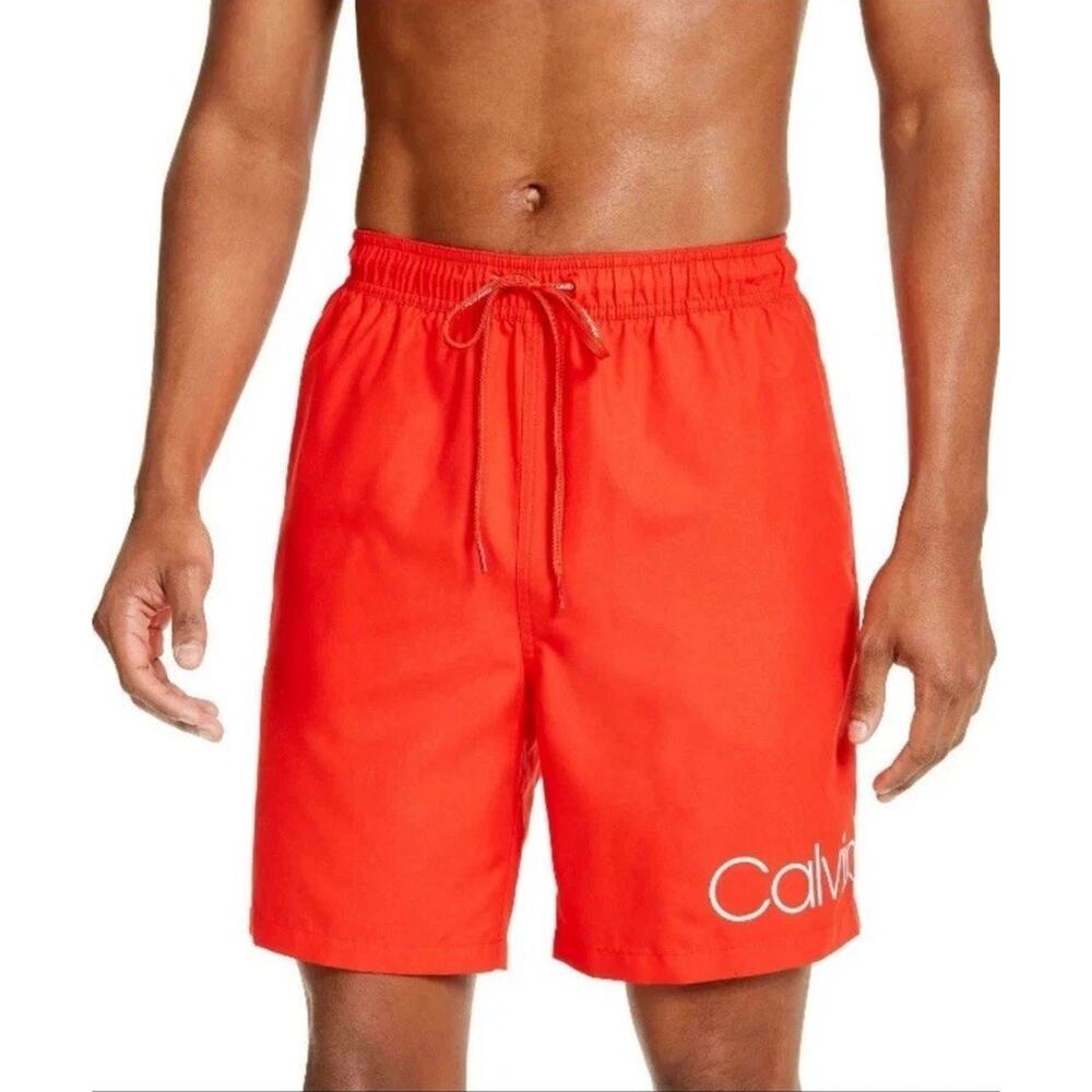 Calvin Klein Men's Logo 7" Volley Swim Trunks Shorts Color Orange $59.99